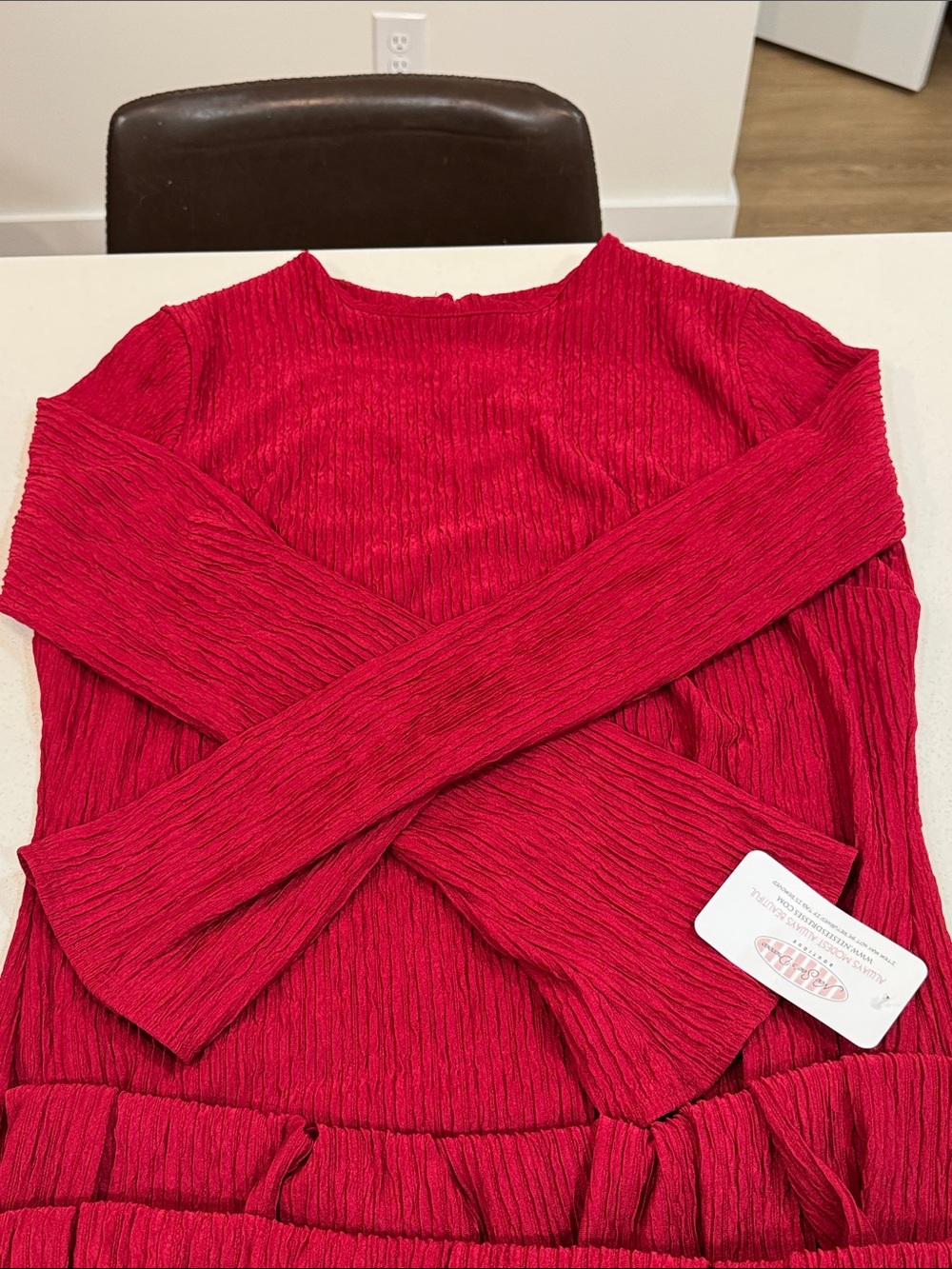 Red Pleated Maxi Dress - Elegant Long-Sleeve Women’s Gown